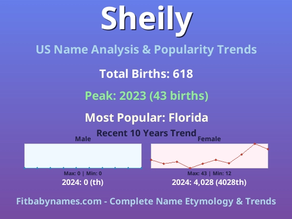 Infographic: Sheily name meaning, origin, and popularity trends in the United States (US baby name analysis chart)