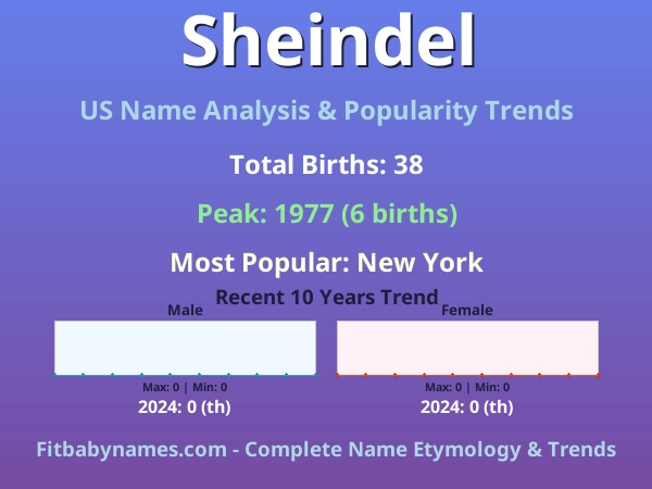 Infographic: Sheindel name meaning, origin, and popularity trends in the United States (US baby name analysis chart)