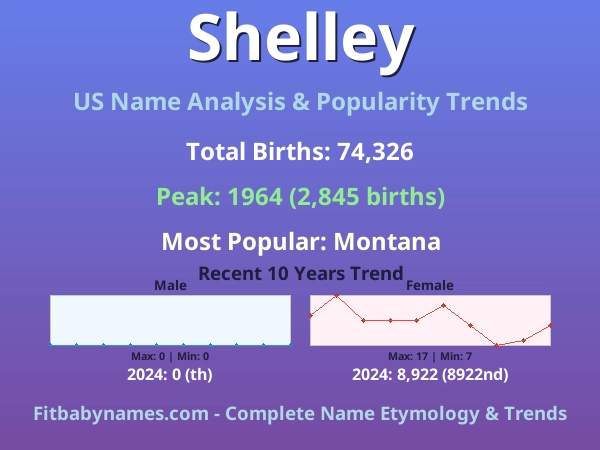 Infographic: Shelley name meaning, origin, and popularity trends in the United States (US baby name analysis chart)
