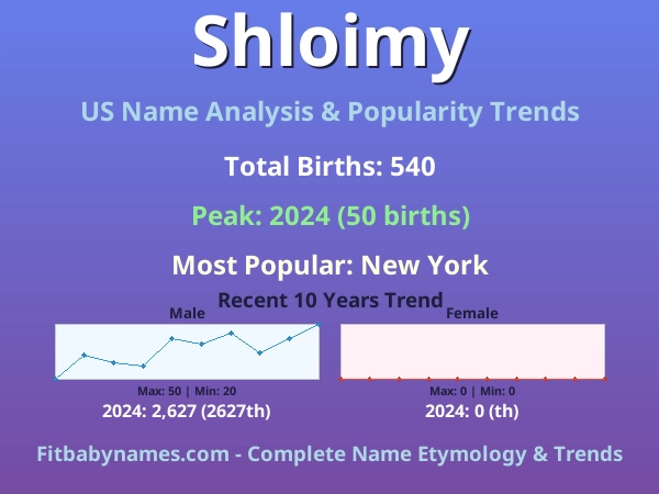 Infographic: Shloimy name meaning, origin, and popularity trends in the United States (US baby name analysis chart)