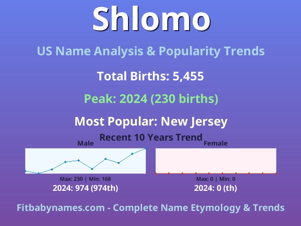 Infographic: Shlomo name meaning, origin, and popularity trends in the United States (US baby name analysis chart)