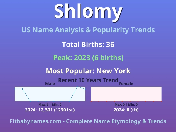 Infographic: Shlomy name meaning, origin, and popularity trends in the United States (US baby name analysis chart)
