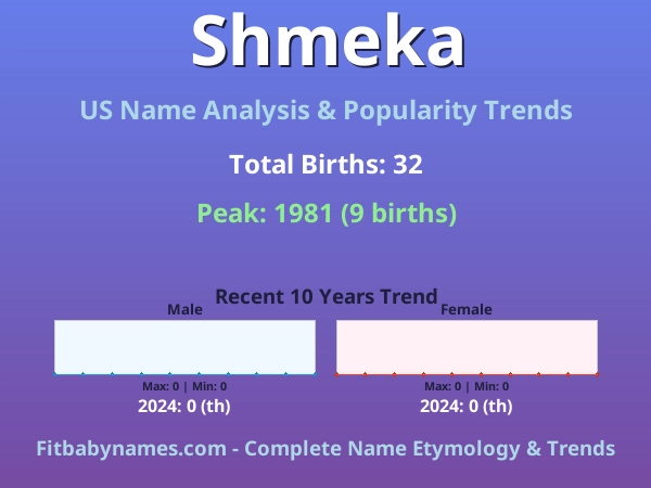 Infographic: Shmeka name meaning, origin, and popularity trends in the United States (US baby name analysis chart)