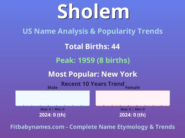 Infographic: Sholem name meaning, origin, and popularity trends in the United States (US baby name analysis chart)