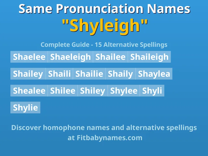 Infographic: Shyleigh same pronunciation names, similar names, and homophone names