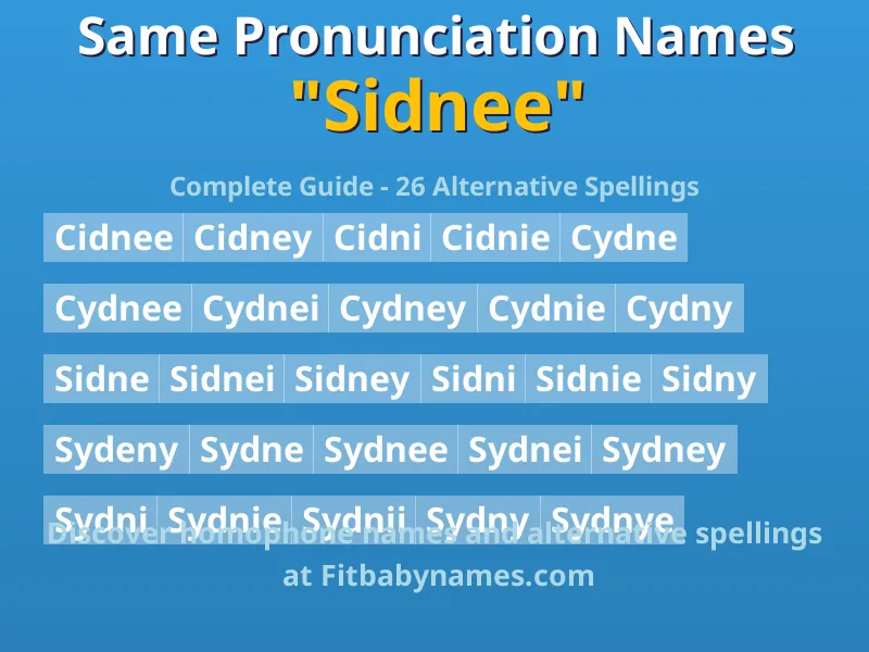 Infographic: Sidnee same pronunciation names, similar names, and homophone names