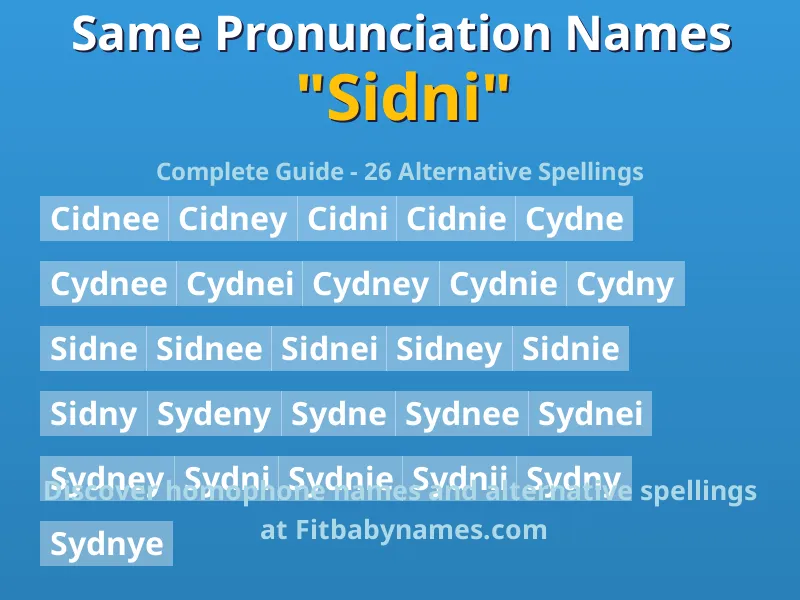 Infographic: Sidni same pronunciation names, similar names, and homophone names