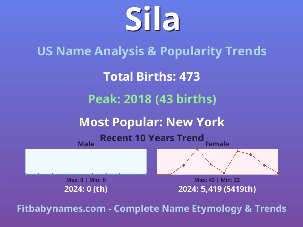 Infographic: Sila name meaning, origin, and popularity trends in the United States (US baby name analysis chart)