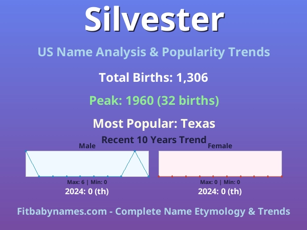 Infographic: Silvester name meaning, origin, and popularity trends in the United States (US baby name analysis chart)