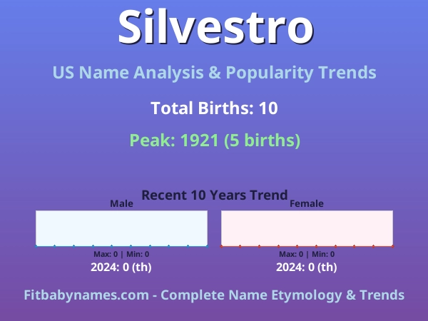 Infographic: Silvestro name meaning, origin, and popularity trends in the United States (US baby name analysis chart)