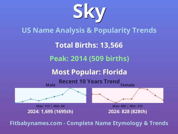 Infographic: Sky name meaning, origin, and popularity trends in the United States (US baby name analysis chart)