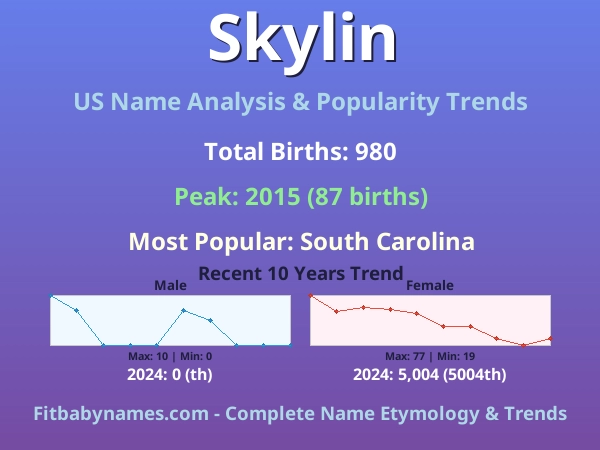 Infographic: Skylin name meaning, origin, and popularity trends in the United States (US baby name analysis chart)