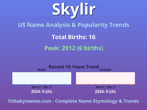 Infographic: Skylir name meaning, origin, and popularity trends in the United States (US baby name analysis chart)