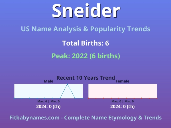 Infographic: Sneider name meaning, origin, and popularity trends in the United States (US baby name analysis chart)