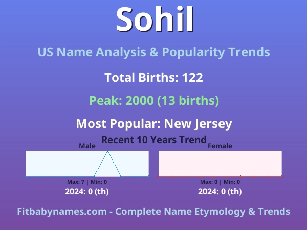 Infographic: Sohil name meaning, origin, and popularity trends in the United States (US baby name analysis chart)