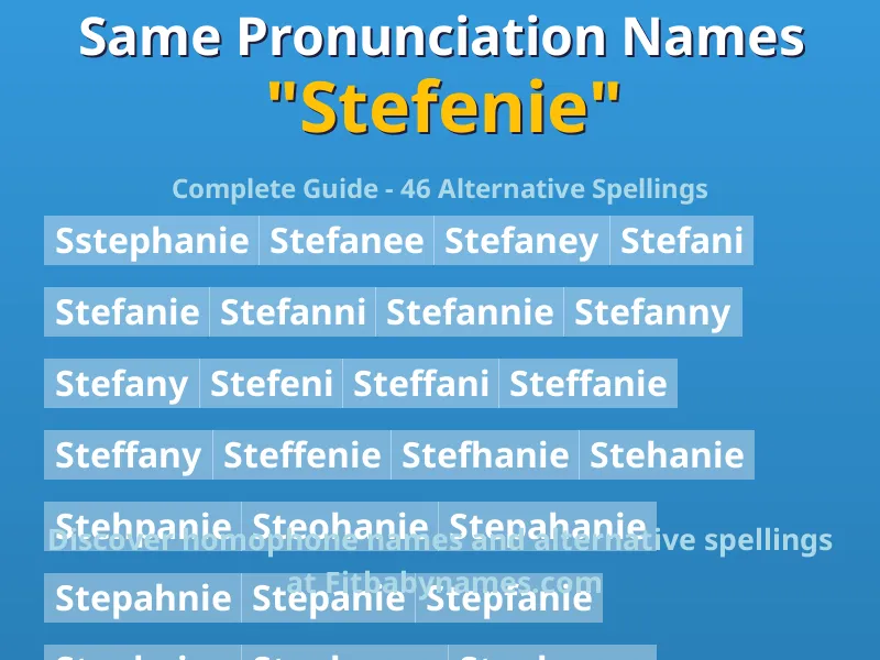 Infographic: Stefenie same pronunciation names, similar names, and homophone names