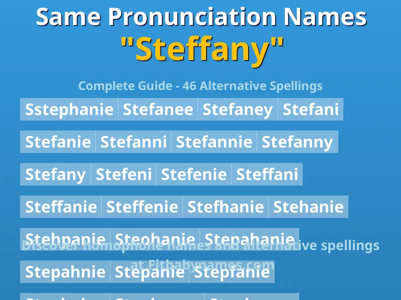 Infographic: Steffany same pronunciation names, similar names, and homophone names