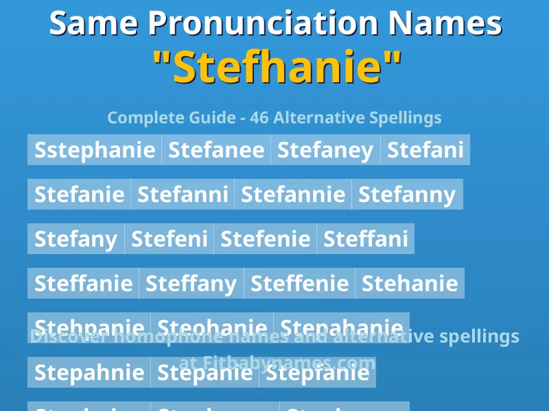 Infographic: Stefhanie same pronunciation names, similar names, and homophone names