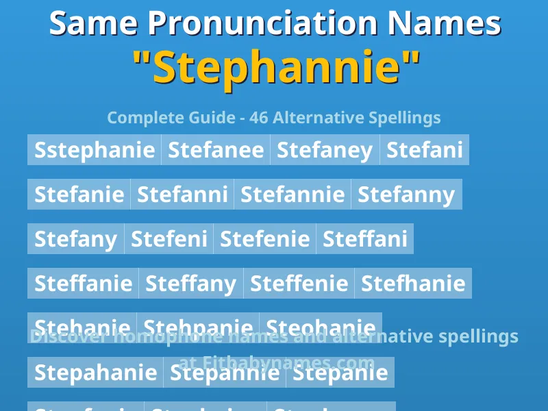 Infographic: Stephannie same pronunciation names, similar names, and homophone names