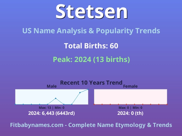 Infographic: Stetsen name meaning, origin, and popularity trends in the United States (US baby name analysis chart)