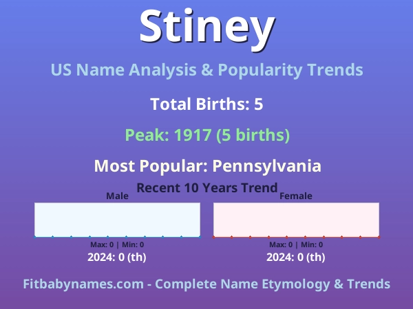 Infographic: Stiney name meaning, origin, and popularity trends in the United States (US baby name analysis chart)