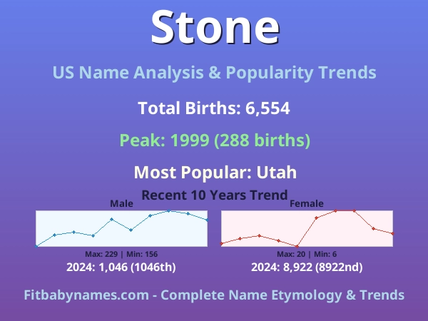 Infographic: Stone name meaning, origin, and popularity trends in the United States (US baby name analysis chart)