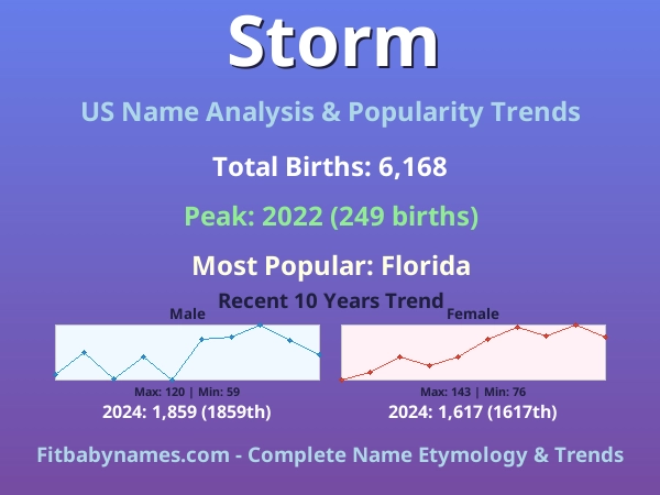 Infographic: Storm name meaning, origin, and popularity trends in the United States (US baby name analysis chart)
