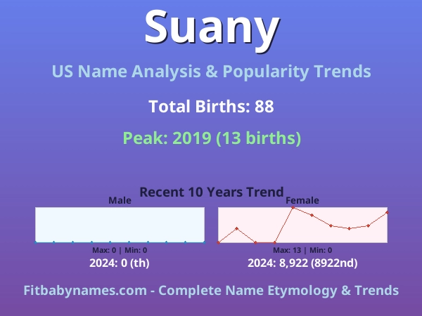 Infographic: Suany name meaning, origin, and popularity trends in the United States (US baby name analysis chart)