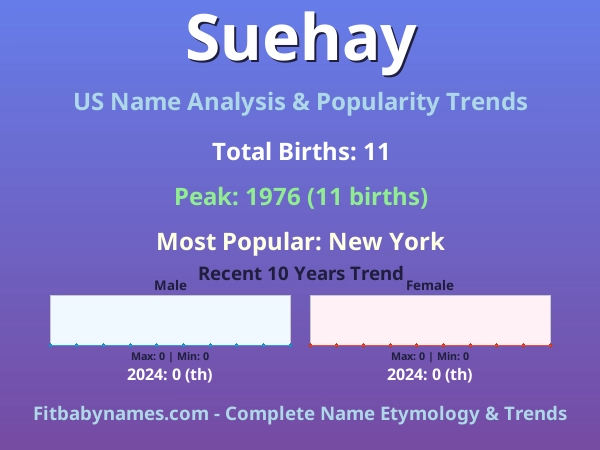 Infographic: Suehay name meaning, origin, and popularity trends in the United States (US baby name analysis chart)