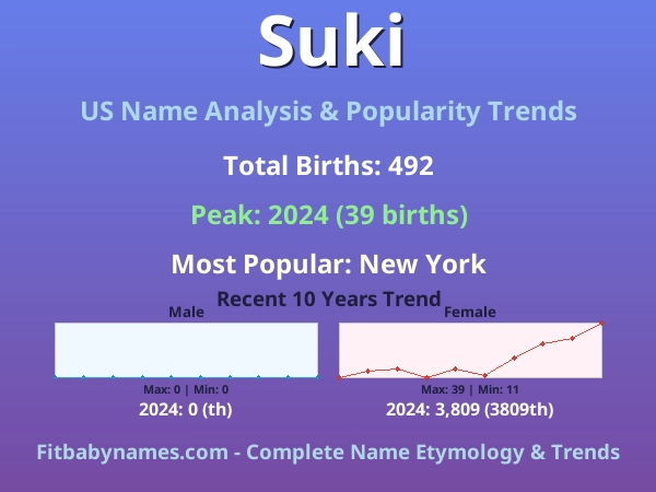 Infographic: Suki name meaning, origin, and popularity trends in the United States (US baby name analysis chart)