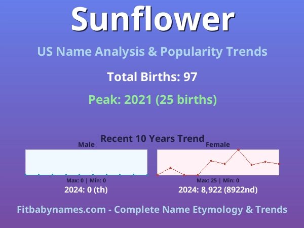 Infographic: Sunflower name meaning, origin, and popularity trends in the United States (US baby name analysis chart)