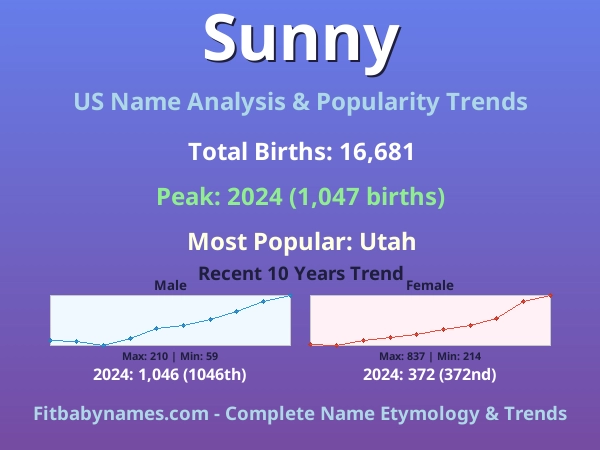 Infographic: Sunny name meaning, origin, and popularity trends in the United States (US baby name analysis chart)