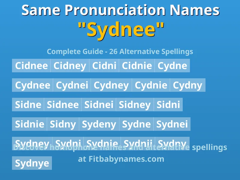 Infographic: Sydnee same pronunciation names, similar names, and homophone names