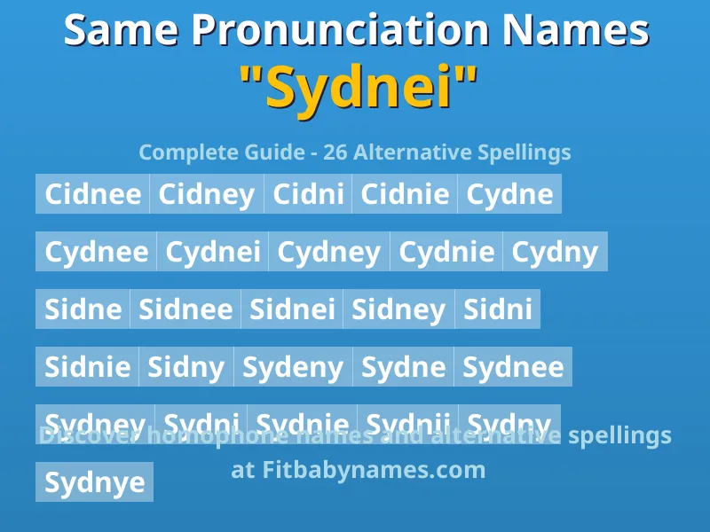 Infographic: Sydnei same pronunciation names, similar names, and homophone names
