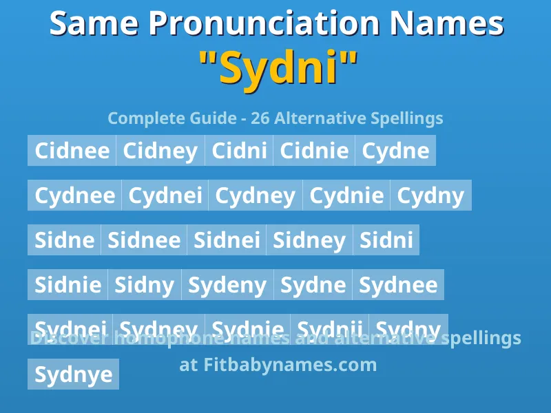 Infographic: Sydni same pronunciation names, similar names, and homophone names