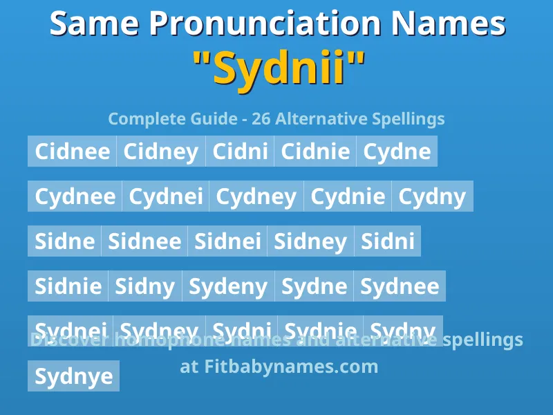 Infographic: Sydnii same pronunciation names, similar names, and homophone names
