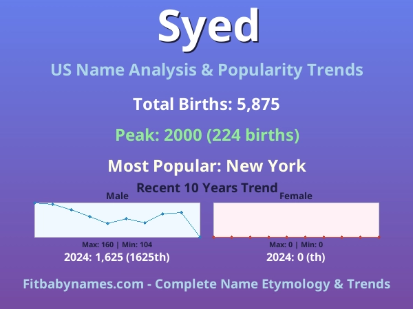 Infographic: Syed name meaning, origin, and popularity trends in the United States (US baby name analysis chart)