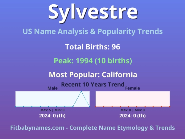 Infographic: Sylvestre name meaning, origin, and popularity trends in the United States (US baby name analysis chart)