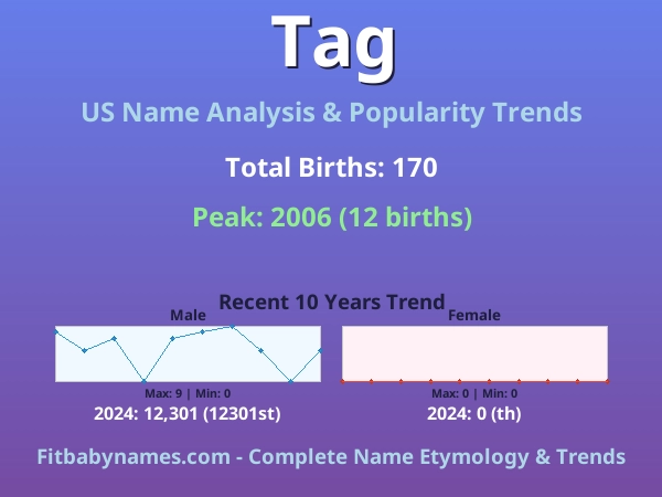 Infographic: Tag name meaning, origin, and popularity trends in the United States (US baby name analysis chart)