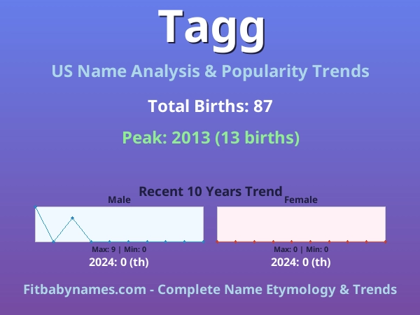 Infographic: Tagg name meaning, origin, and popularity trends in the United States (US baby name analysis chart)