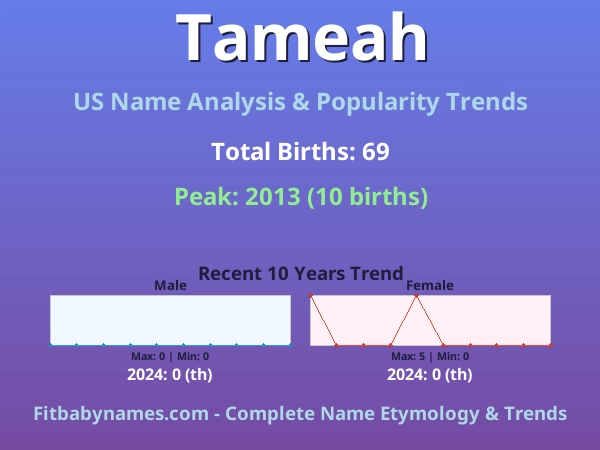 Infographic: Tameah name meaning, origin, and popularity trends in the United States (US baby name analysis chart)