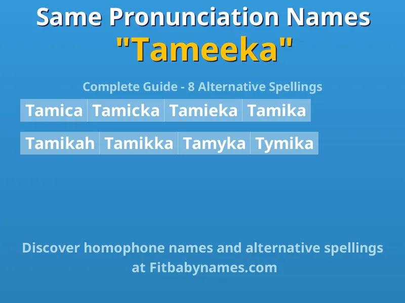 Infographic: Tameeka same pronunciation names, similar names, and homophone names