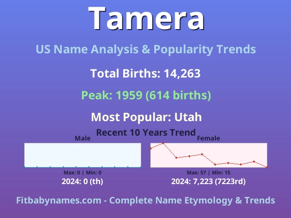 Infographic: Tamera name meaning, origin, and popularity trends in the United States (US baby name analysis chart)