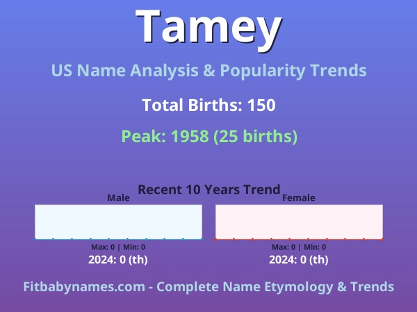 Infographic: Tamey name meaning, origin, and popularity trends in the United States (US baby name analysis chart)