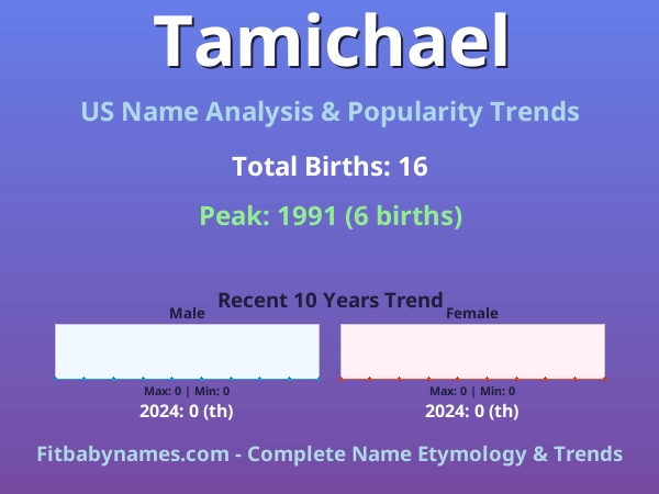 Infographic: Tamichael name meaning, origin, and popularity trends in the United States (US baby name analysis chart)