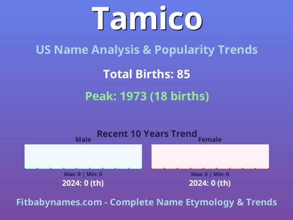 Infographic: Tamico name meaning, origin, and popularity trends in the United States (US baby name analysis chart)
