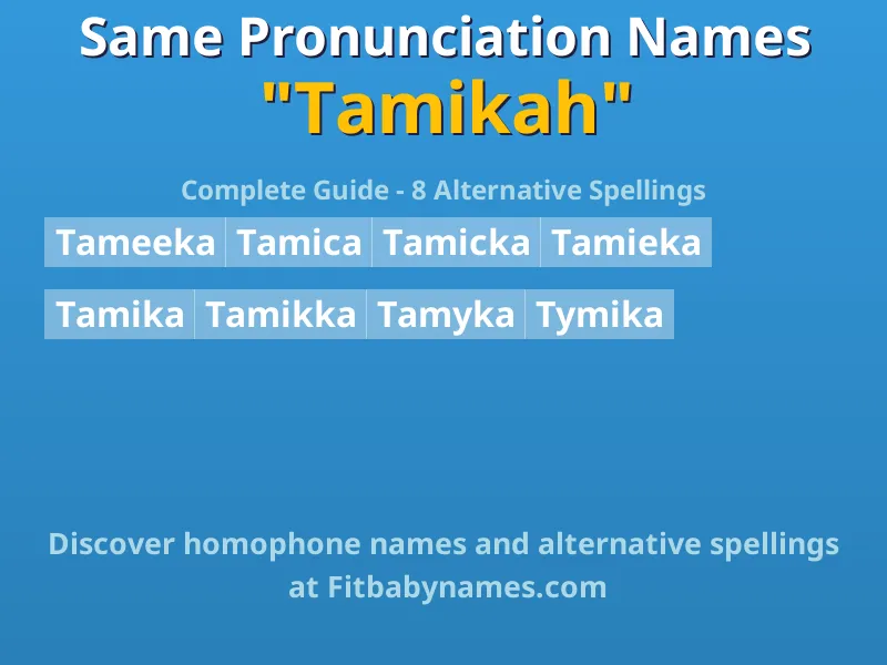 Infographic: Tamikah same pronunciation names, similar names, and homophone names
