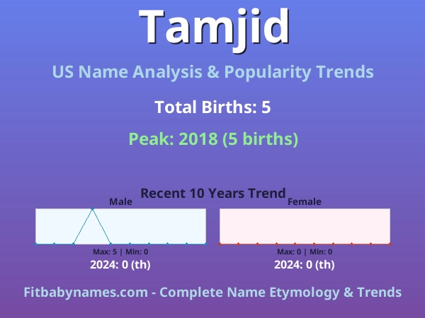 Infographic: Tamjid name meaning, origin, and popularity trends in the United States (US baby name analysis chart)