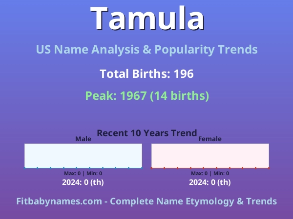 Infographic: Tamula name meaning, origin, and popularity trends in the United States (US baby name analysis chart)