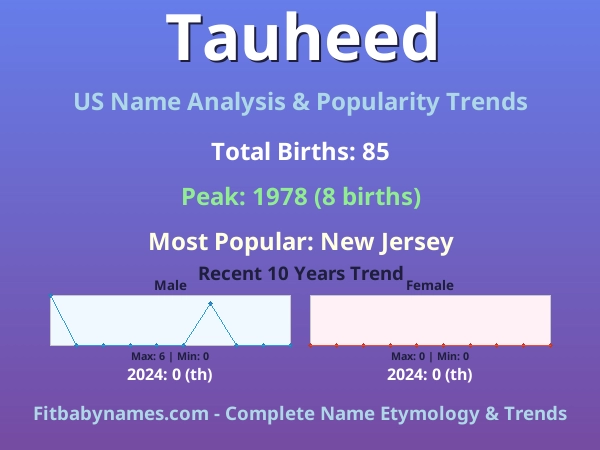 Infographic: Tauheed name meaning, origin, and popularity trends in the United States (US baby name analysis chart)